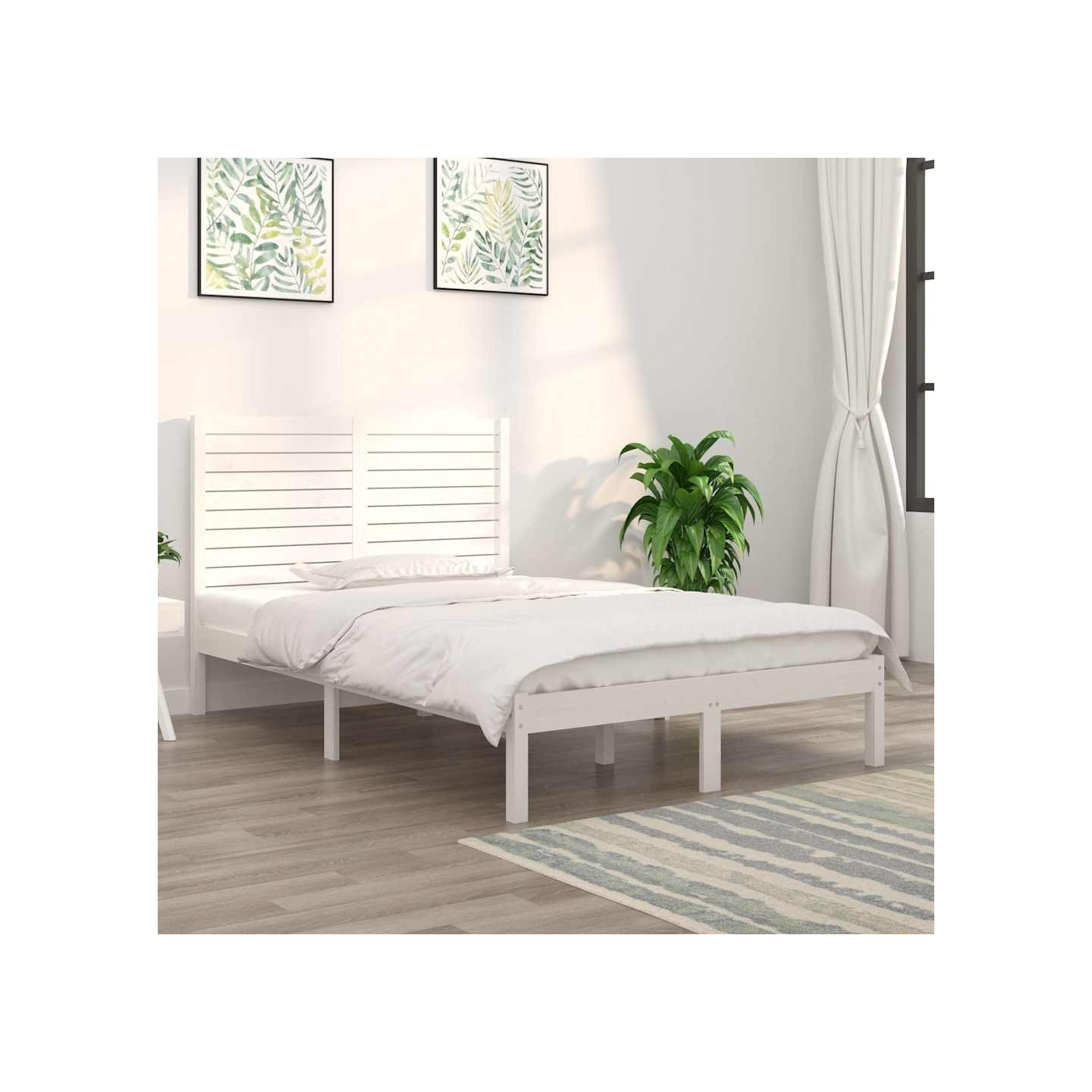 Cadre de lit sans matelas blanc 135x190 cm bois massif
