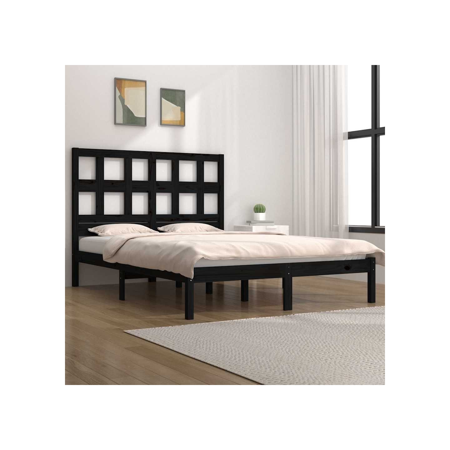 Cadre de lit sans matelas noir 140x190 cm bois de pin massif