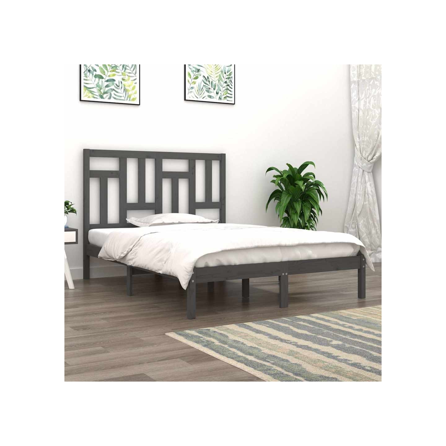 Cadre de lit sans matelas gris 200x200 cm bois massif de pin