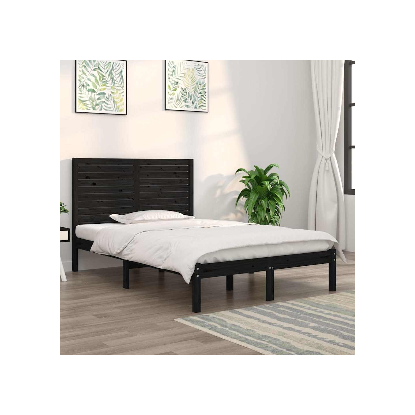 Cadre de lit sans matelas noir 140x190 cm bois massif