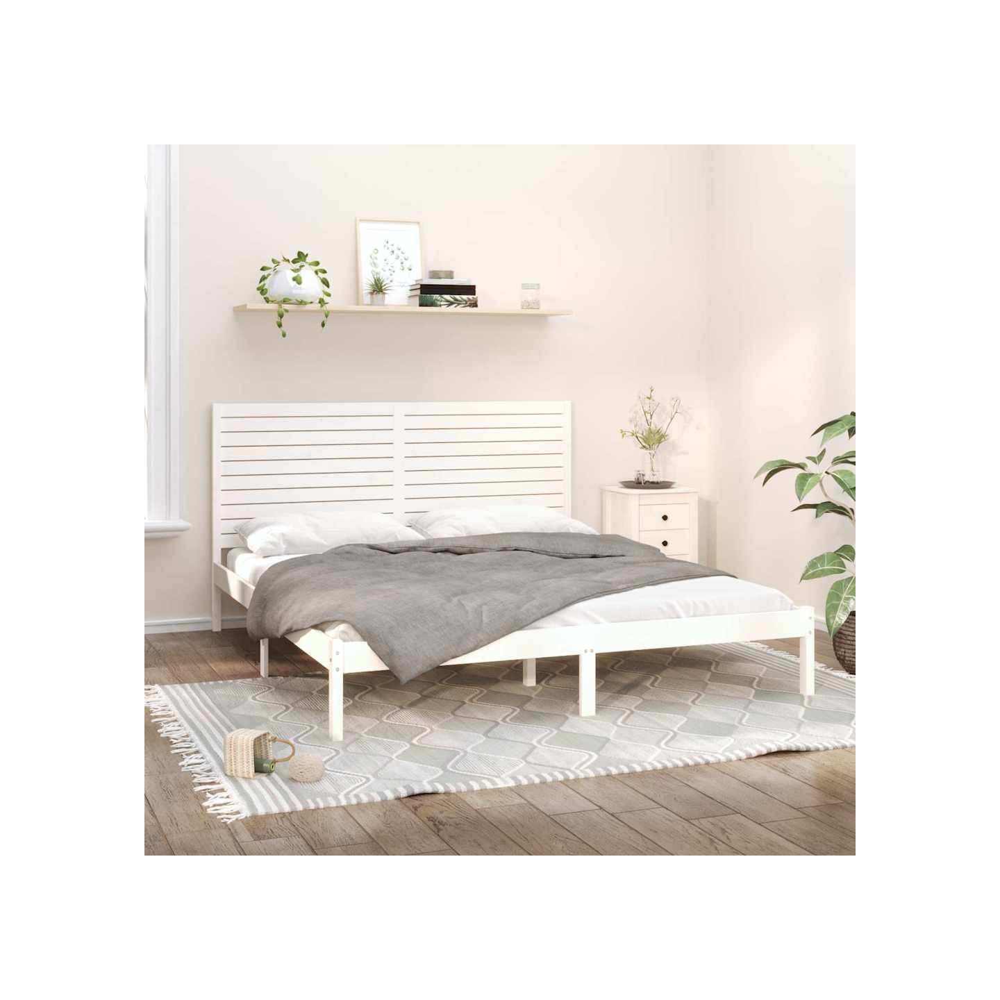 Cadre de lit sans matelas blanc 180x200 cm bois massif