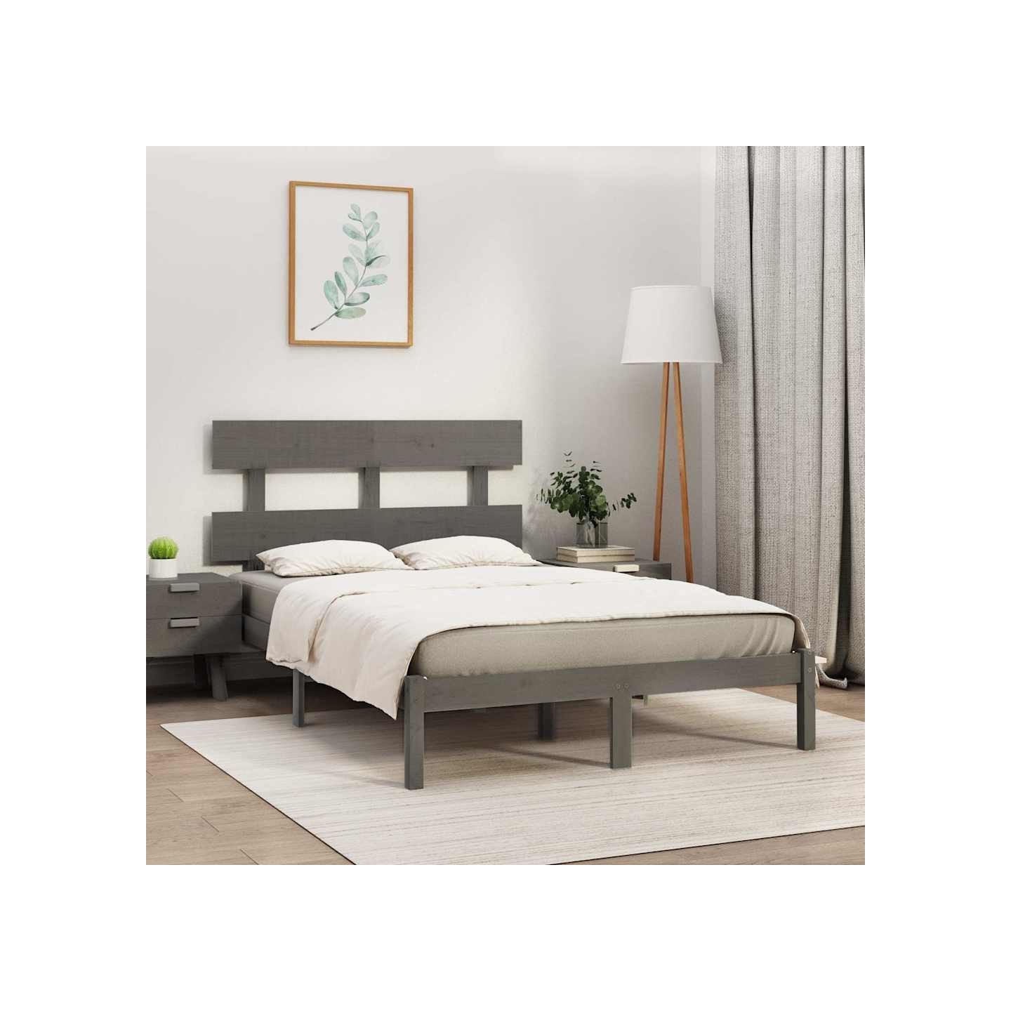 Cadre de lit sans matelas gris 200x200 cm bois massif