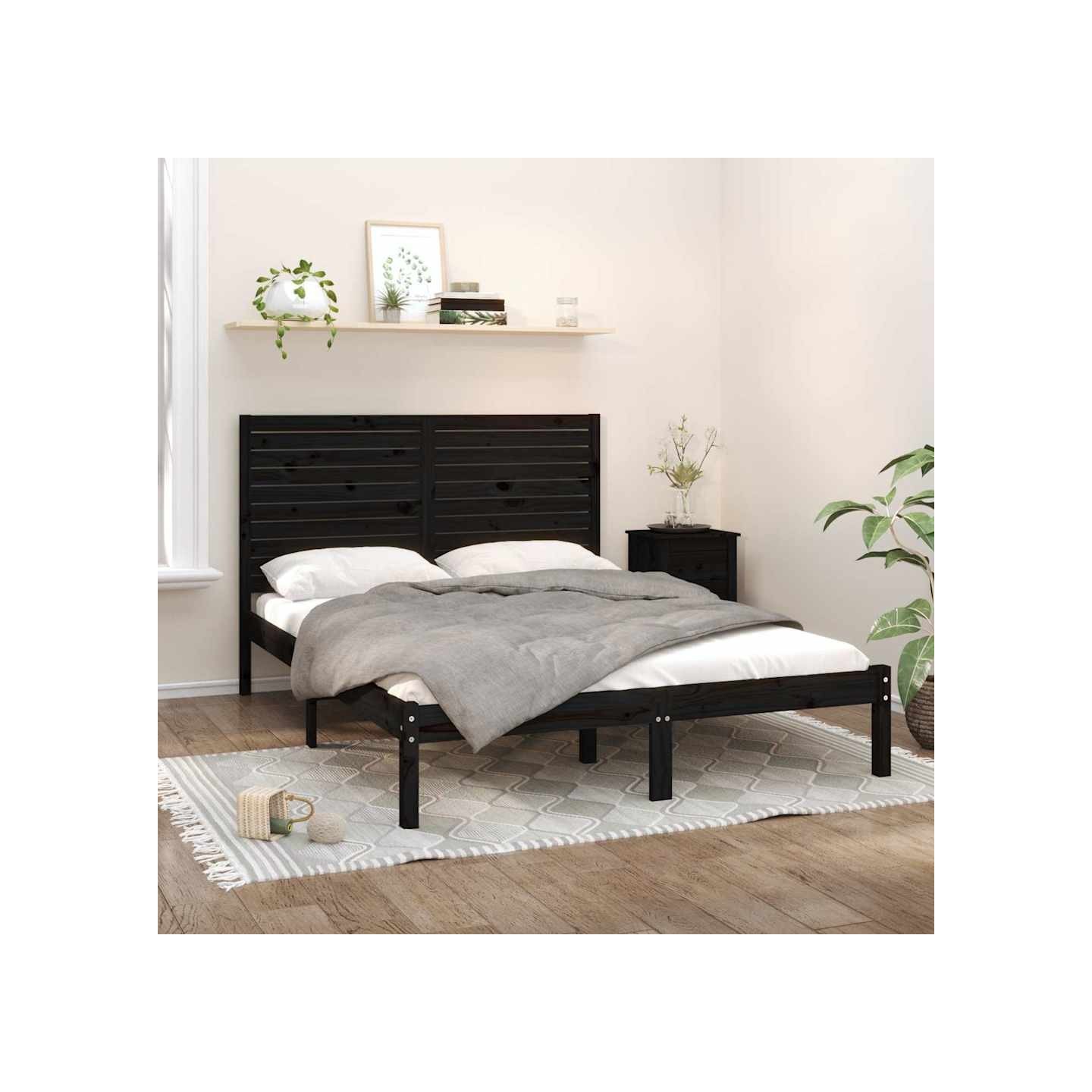 Cadre de lit sans matelas noir 150x200 cm bois massif