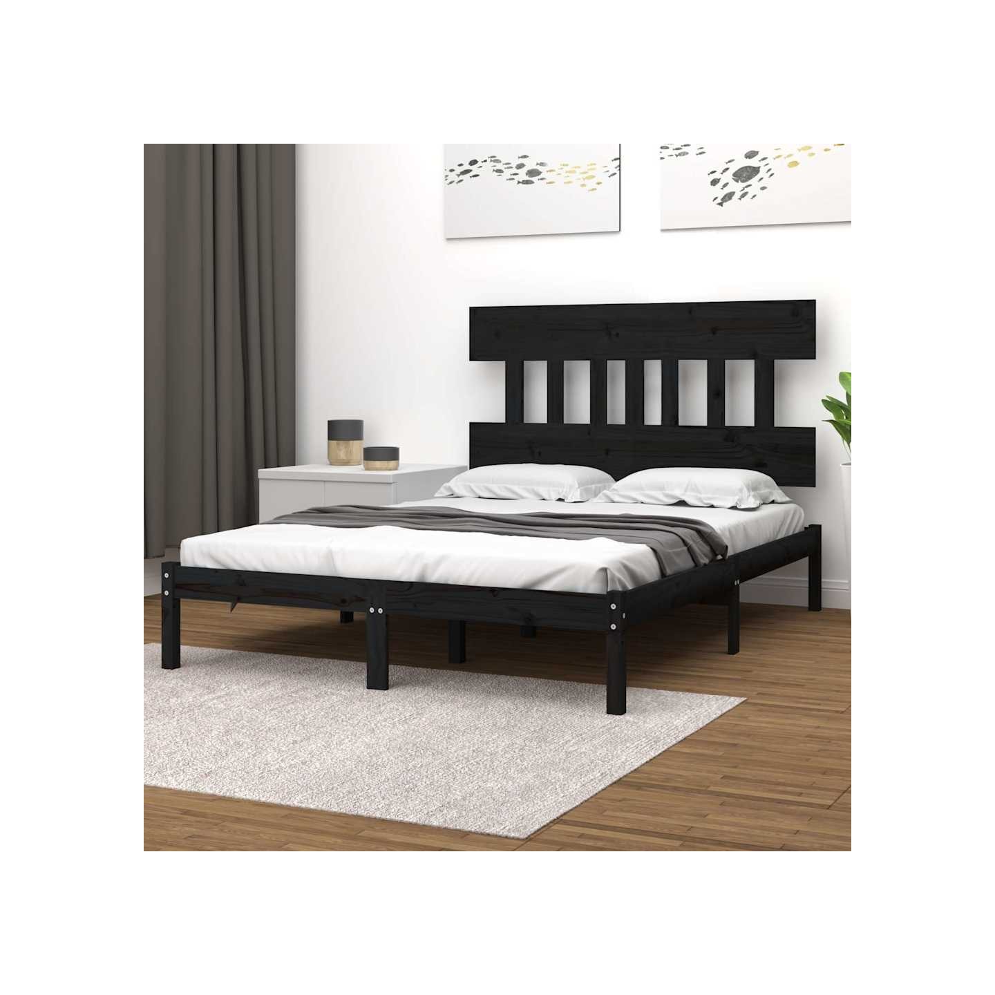 Cadre de lit sans matelas noir 140x190 cm bois massif