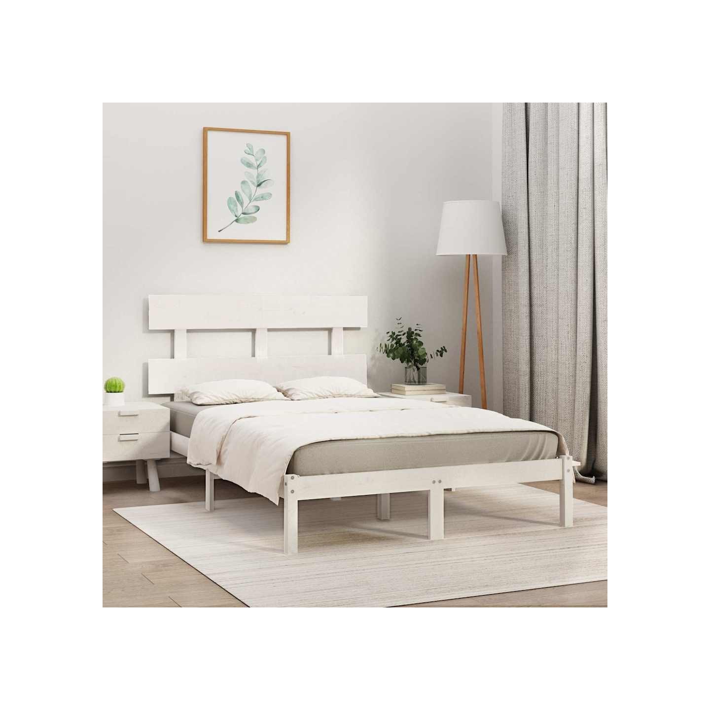 Cadre de lit sans matelas blanc 200x200 cm bois massif