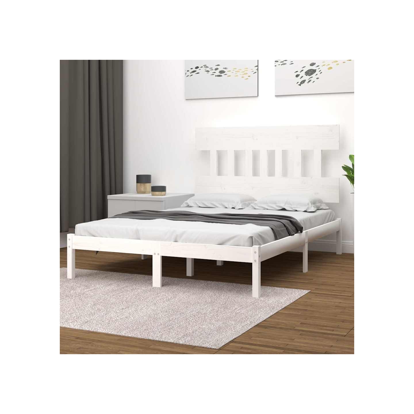 Cadre de lit sans matelas blanc 160x200 cm bois massif