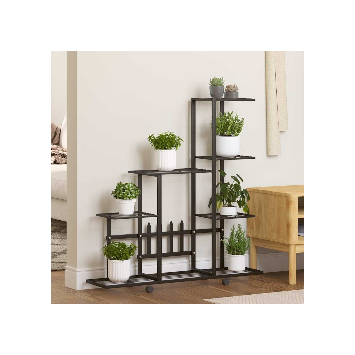 Support pour plantes sur roues 94,5x25x92,5 cm Noir Métal
