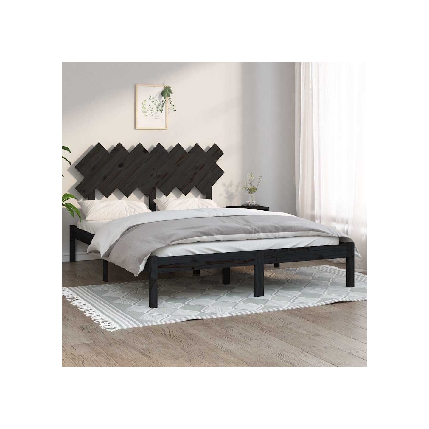 Cadre de lit sans matelas noir 140x190 cm bois massif