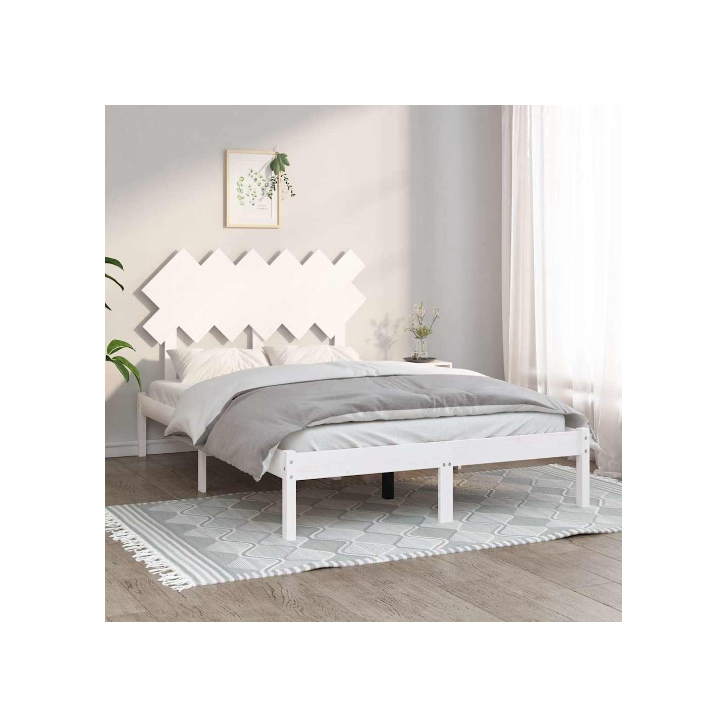 Cadre de lit sans matelas blanc 135x190 cm bois massif