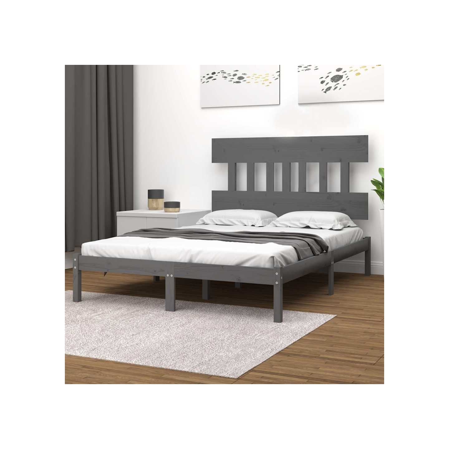 Cadre de lit sans matelas gris 200x200 cm bois massif