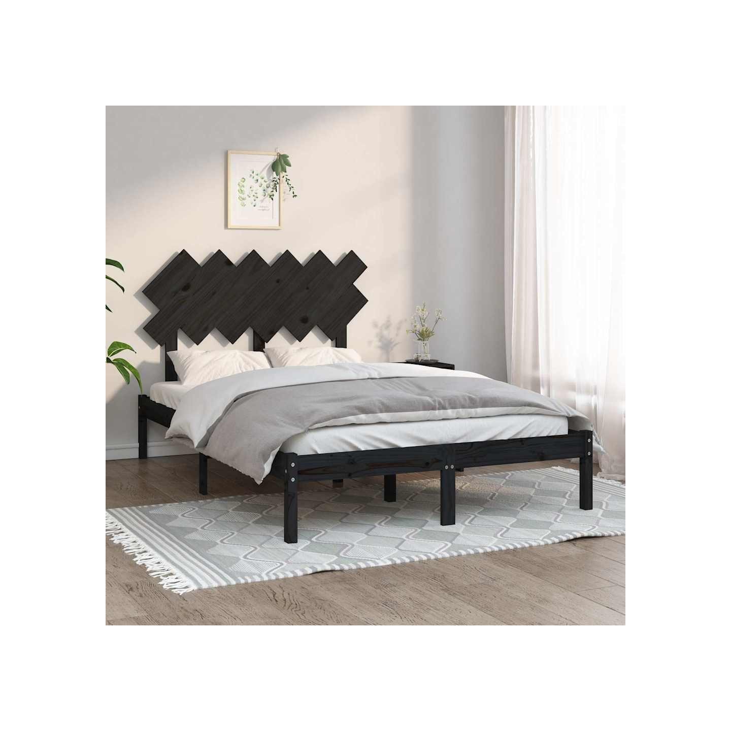 Cadre de lit sans matelas noir 135x190 cm bois massif