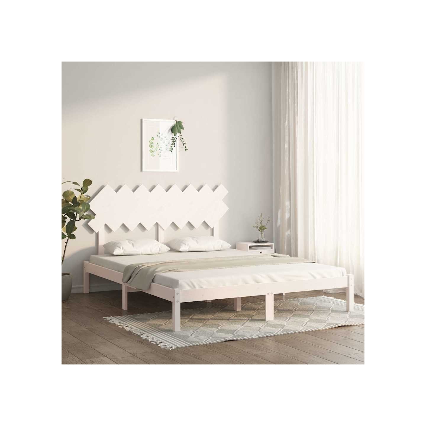 Cadre de lit sans matelas blanc 160x200 cm bois massif