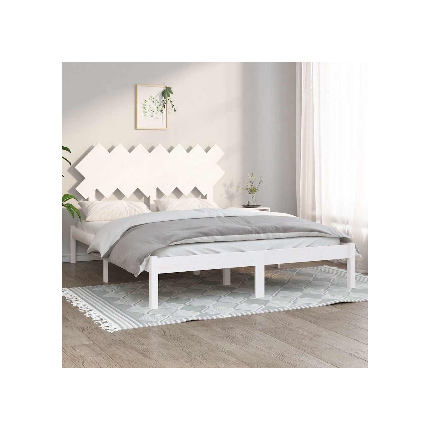 Cadre de lit sans matelas blanc 140x190 cm bois massif