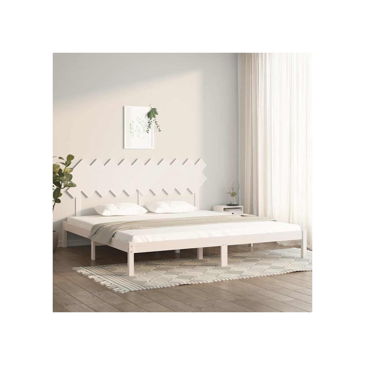 Cadre de lit sans matelas blanc 200x200 cm bois massif