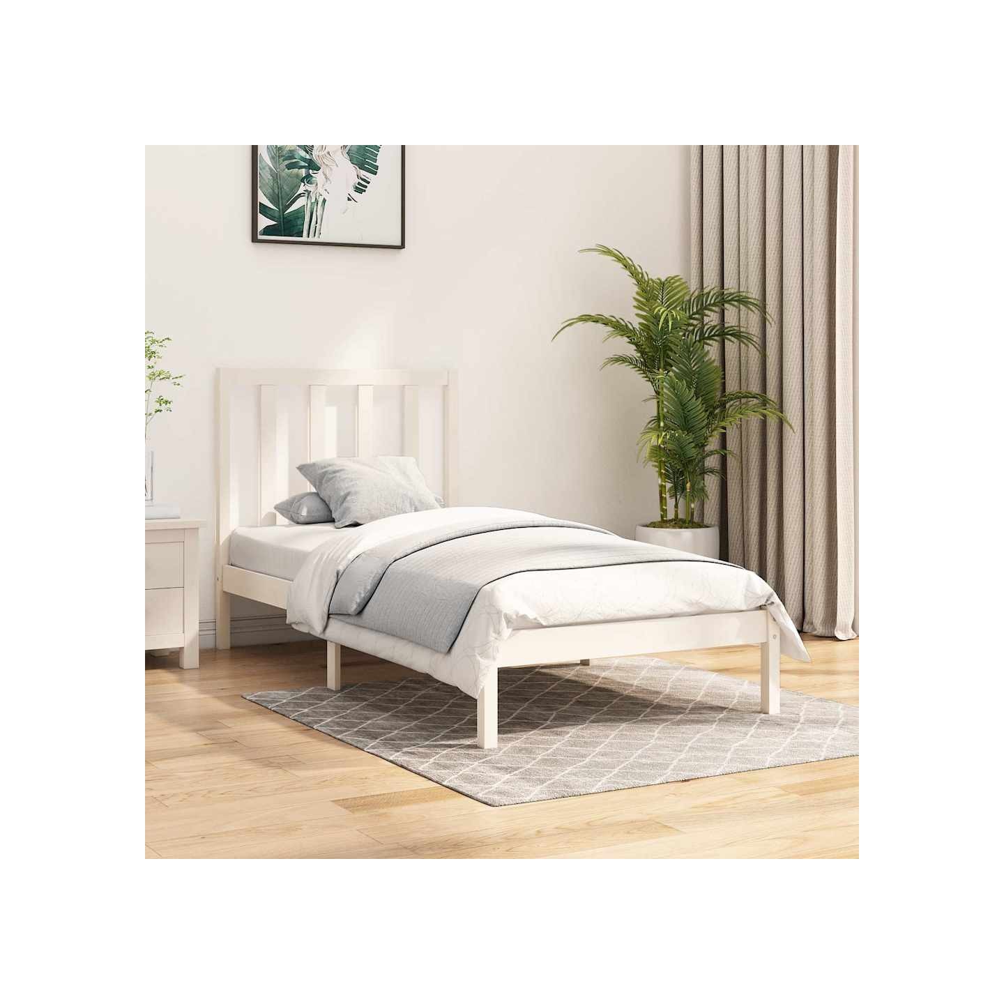 Cadre de lit sans matelas blanc bois de pin massif 75x190 cm