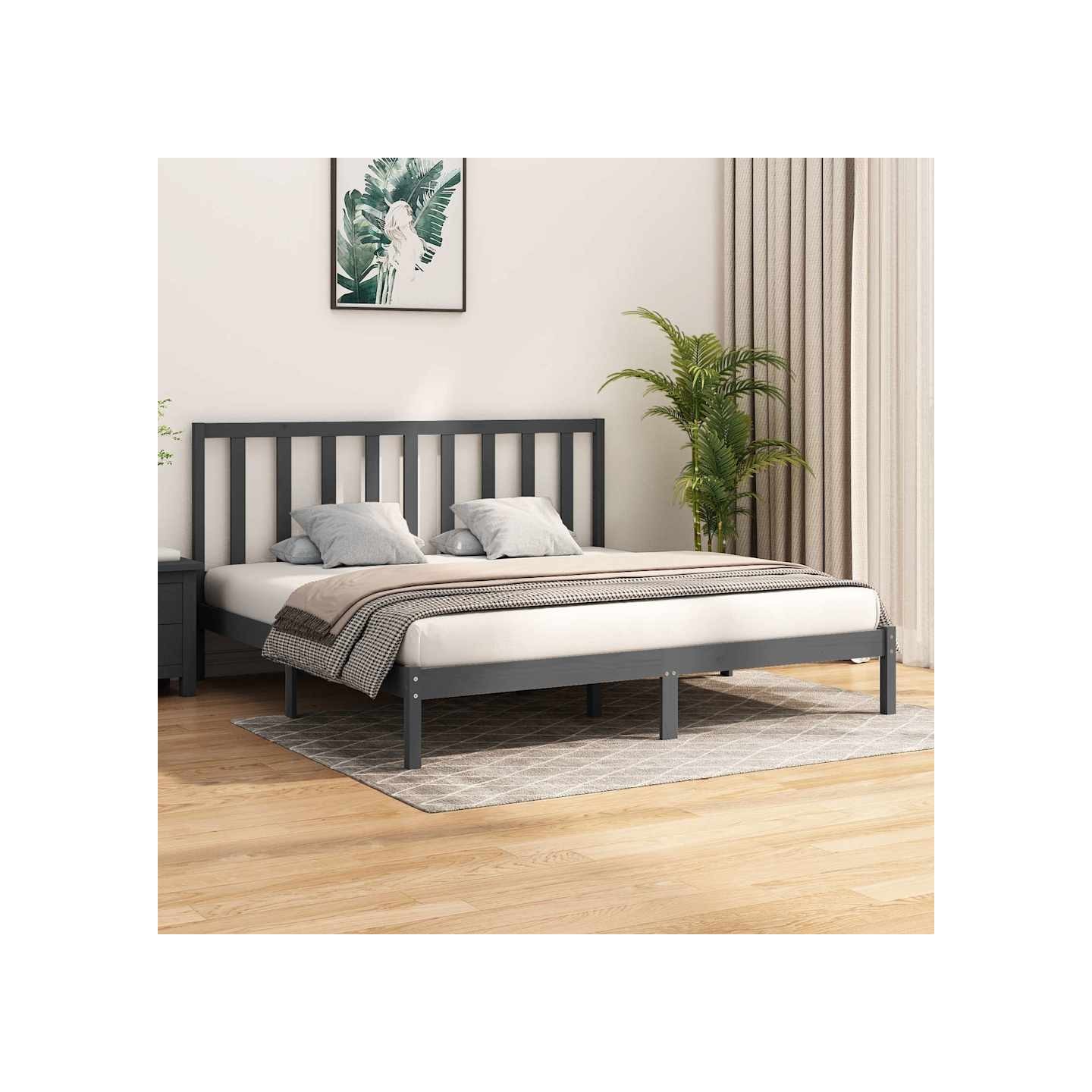 Cadre de lit sans matelas bois massif de pin gris 200x200 cm