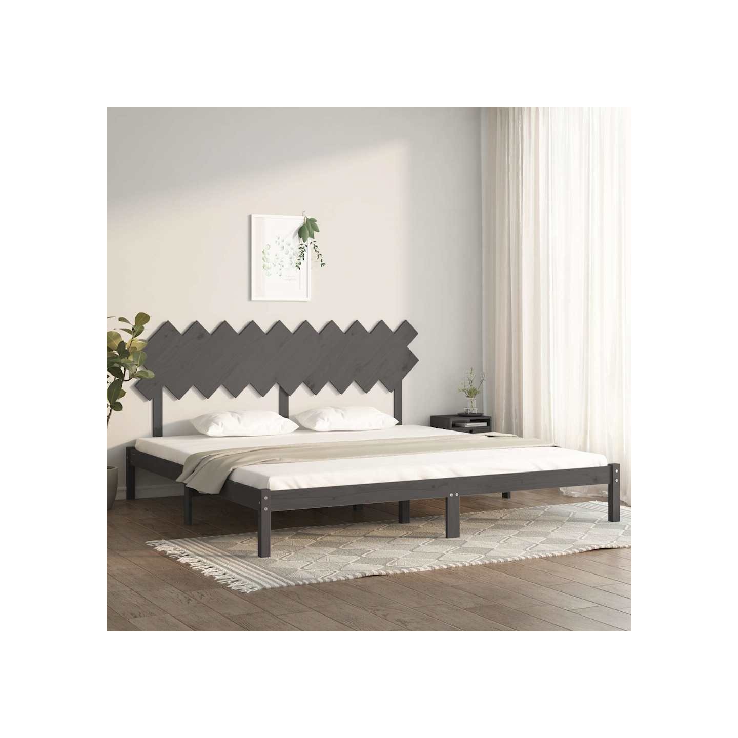 Cadre de lit sans matelas gris 200x200 cm bois massif