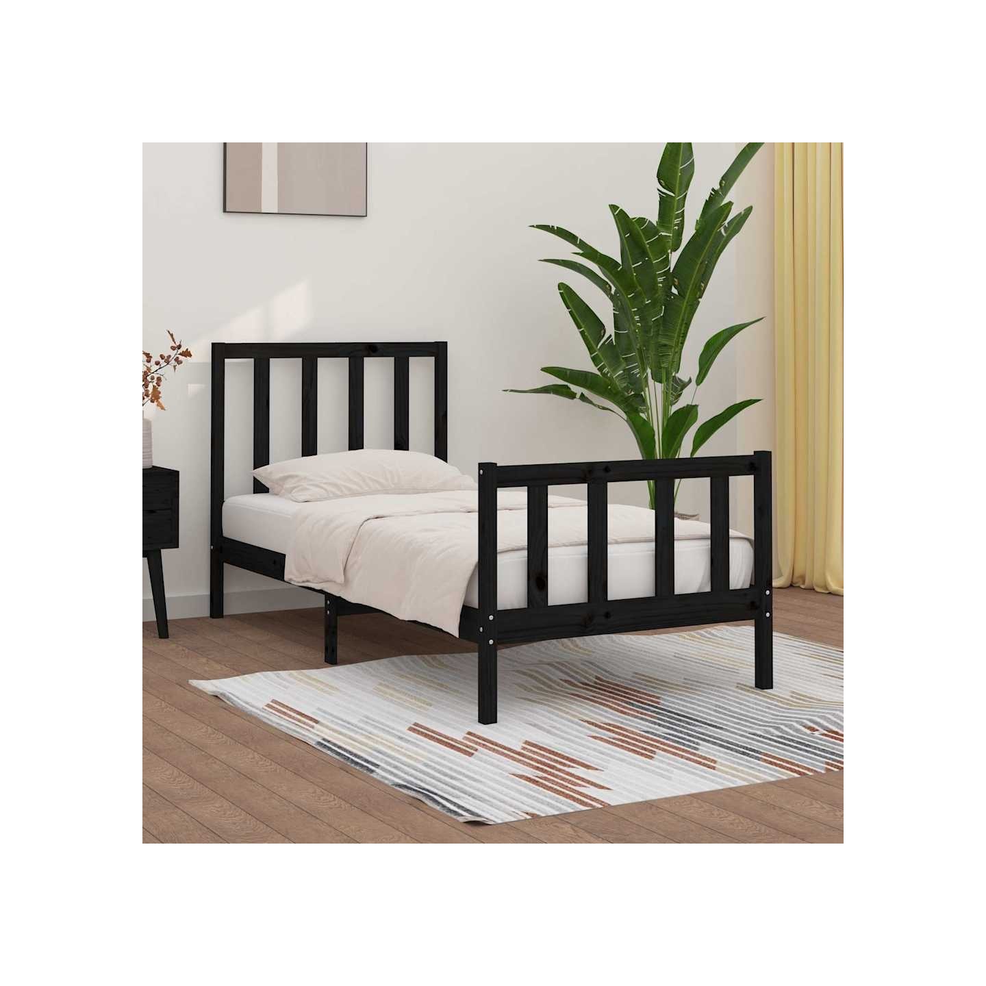 Cadre de lit sans matelas noir 75x190 cm bois massif