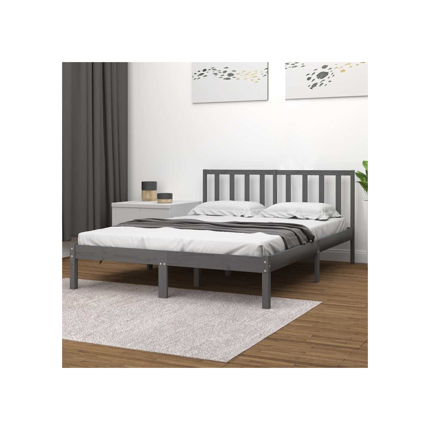 Cadre de lit sans matelas bois massif de pin gris 200x200 cm