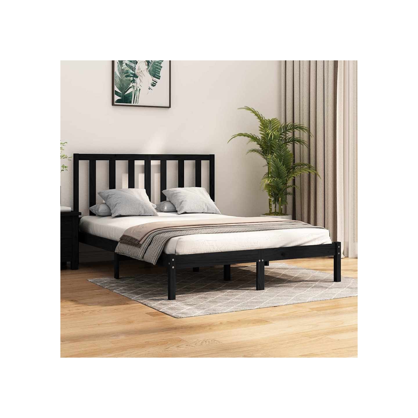 Cadre de lit sans matelas noir bois de pin massif 140x190 cm
