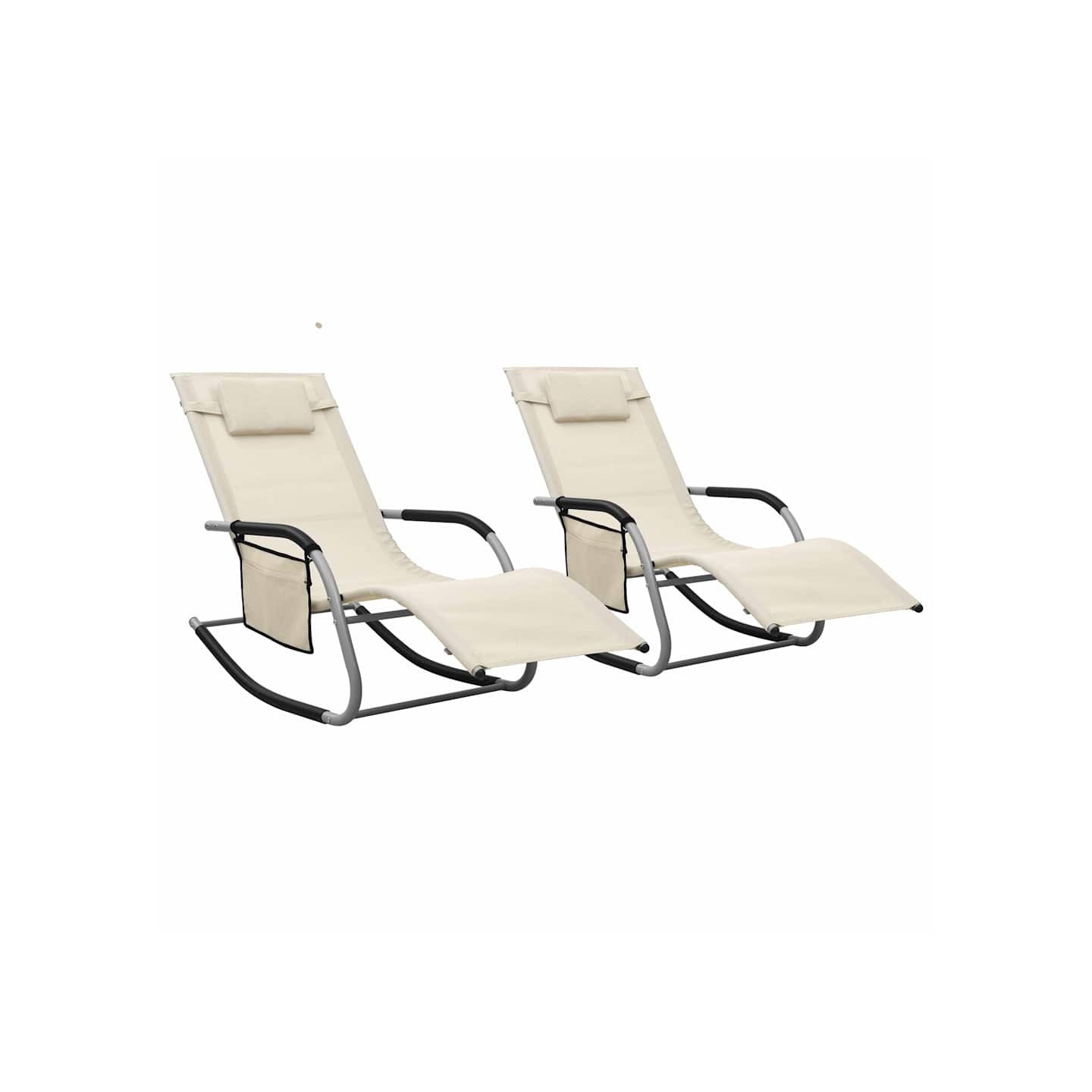 Chaises longues lot de 2 Textilène Crème et gris