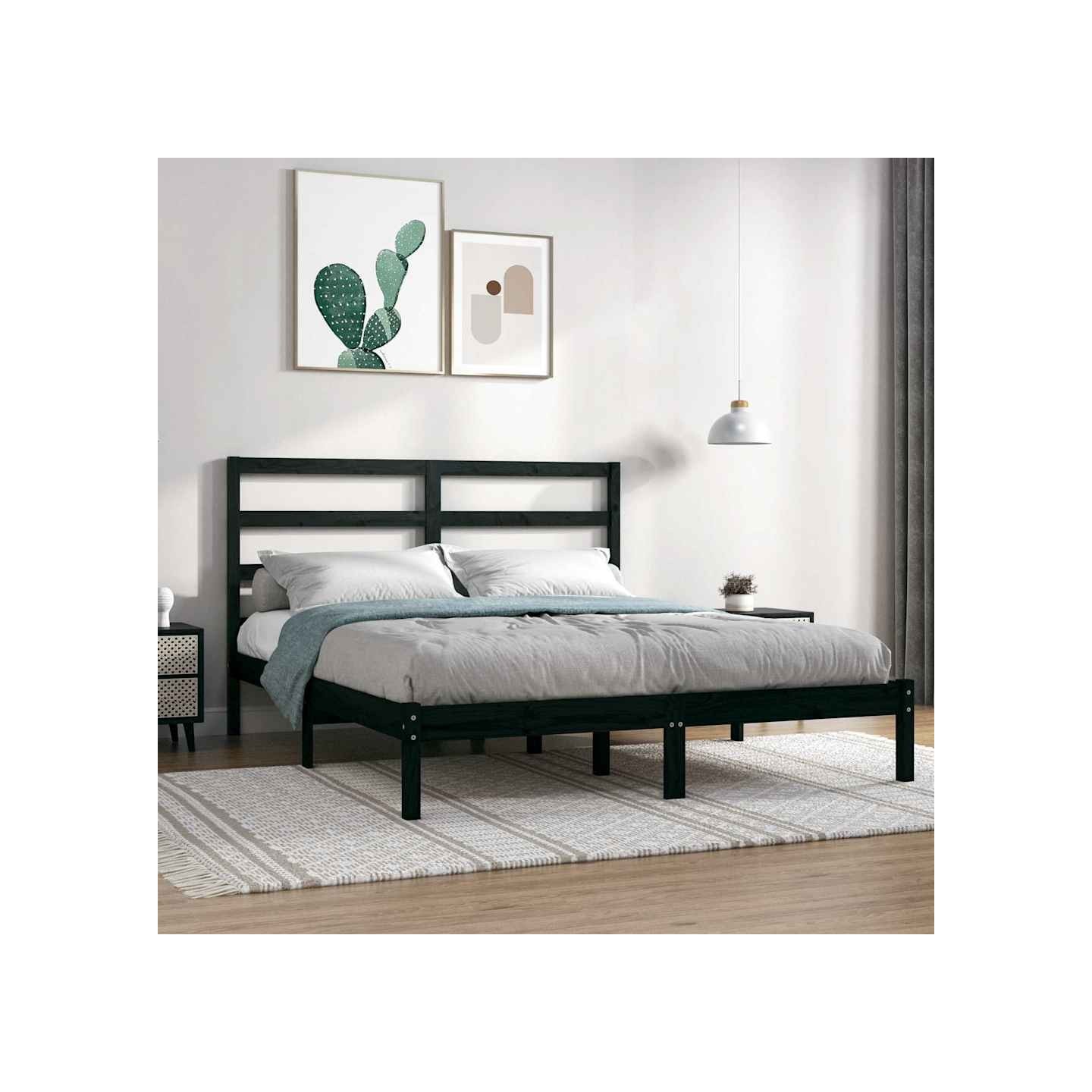 Cadre de lit sans matelas noir 140x190 cm bois de pin massif
