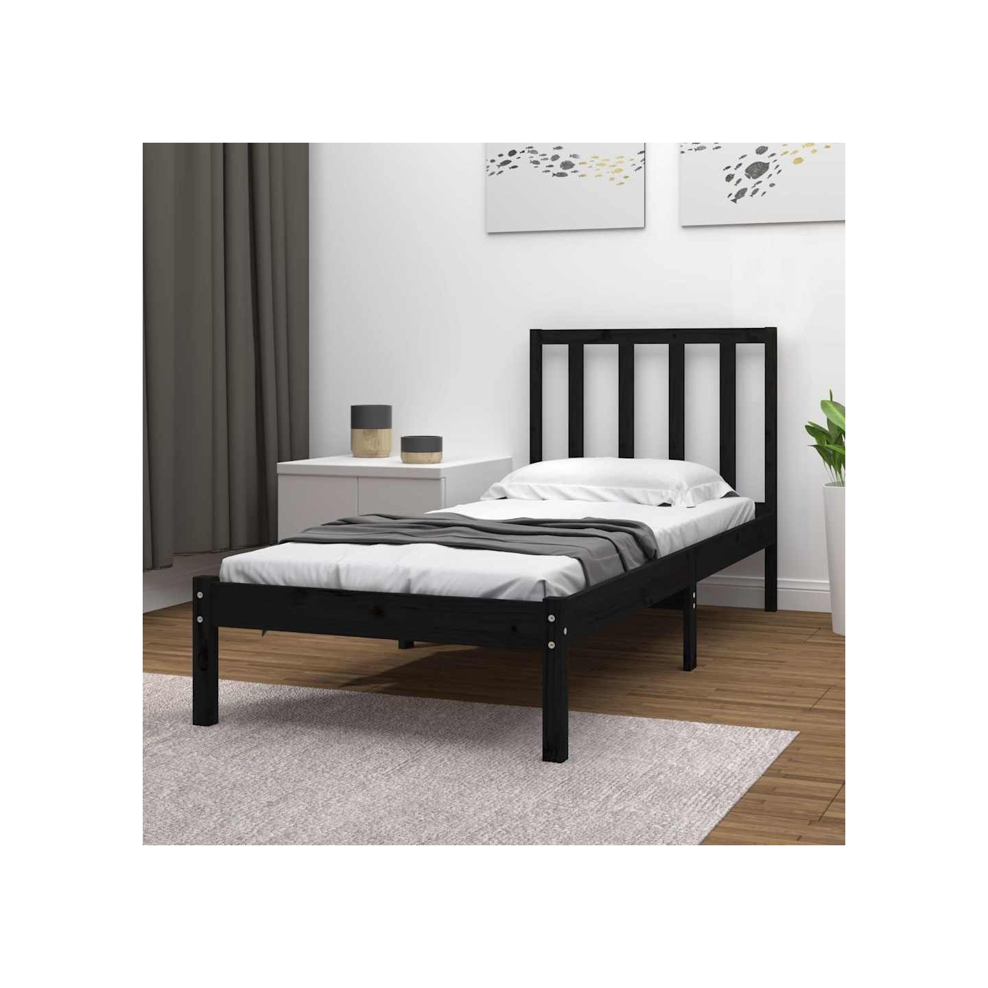 Cadre de lit sans matelas noir 75x190 cm bois de pin massif
