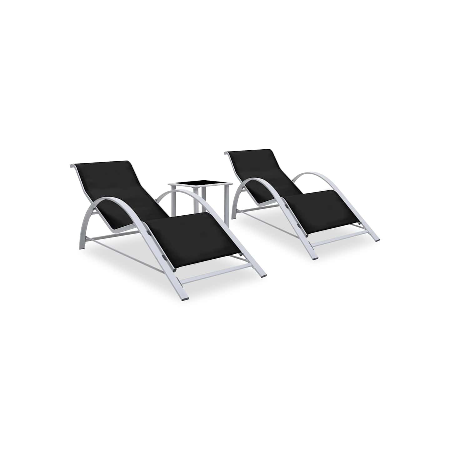 Chaises longues lot de 2 avec table aluminium noir