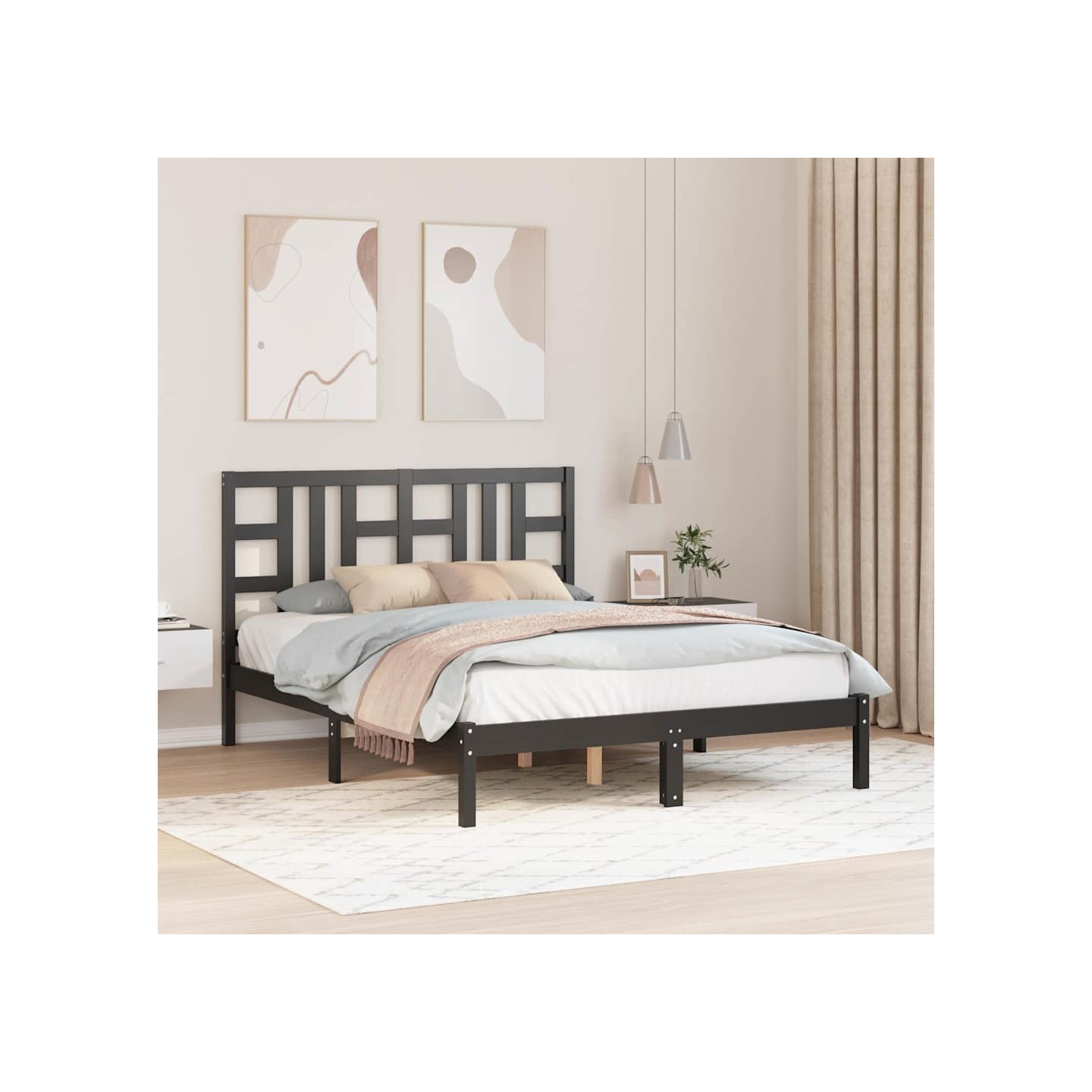 Cadre de lit sans matelas noir 140x190 cm bois massif