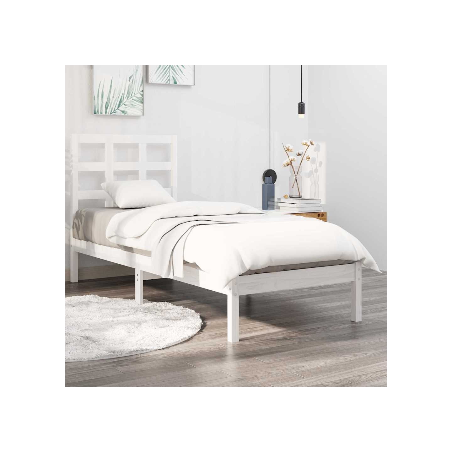 Cadre de lit sans matelas blanc 75x190 cm bois massif