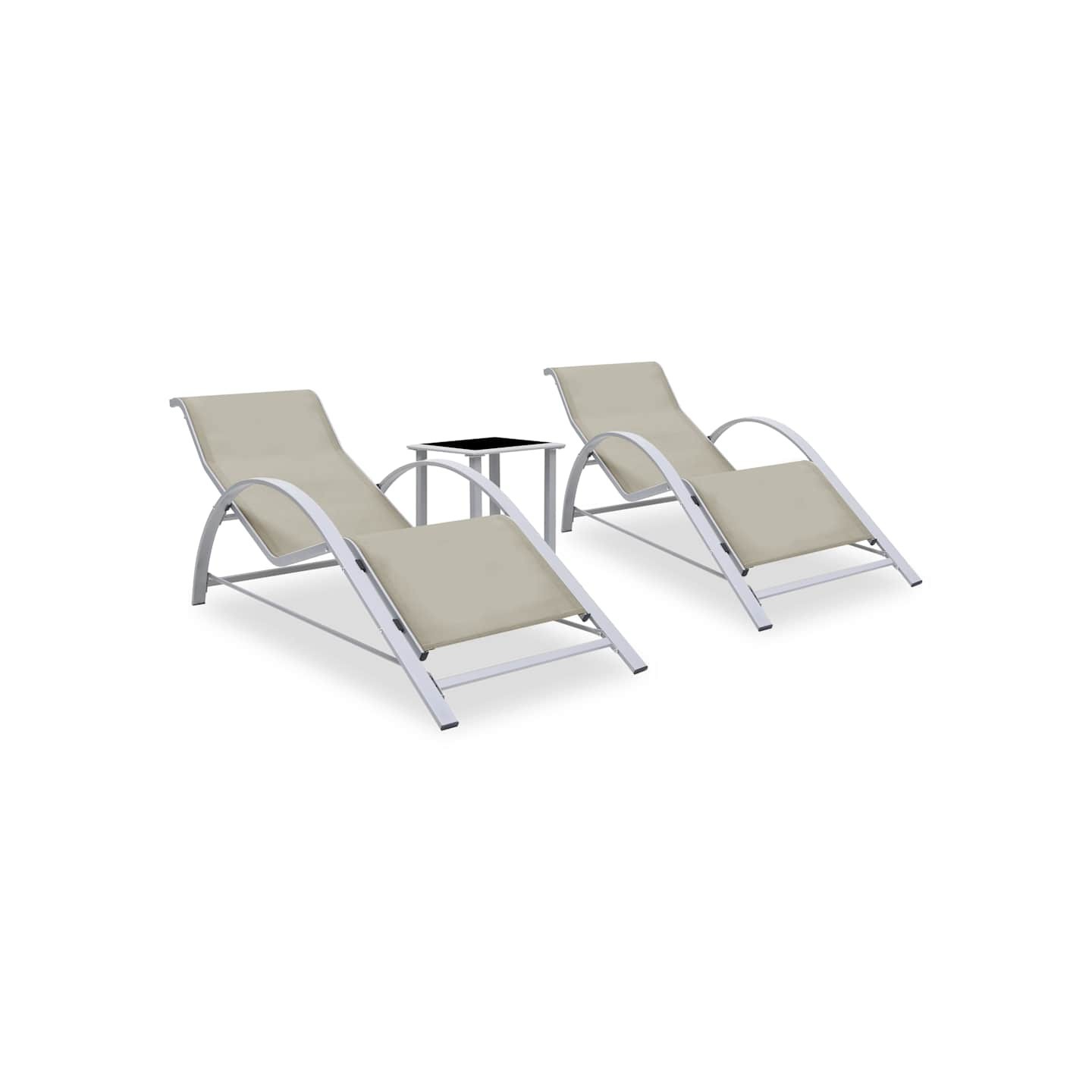 Chaises longues lot de 2 avec table Aluminium Crème