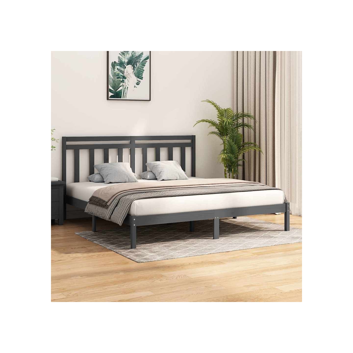 Cadre de lit sans matelas gris 200x200 cm bois massif