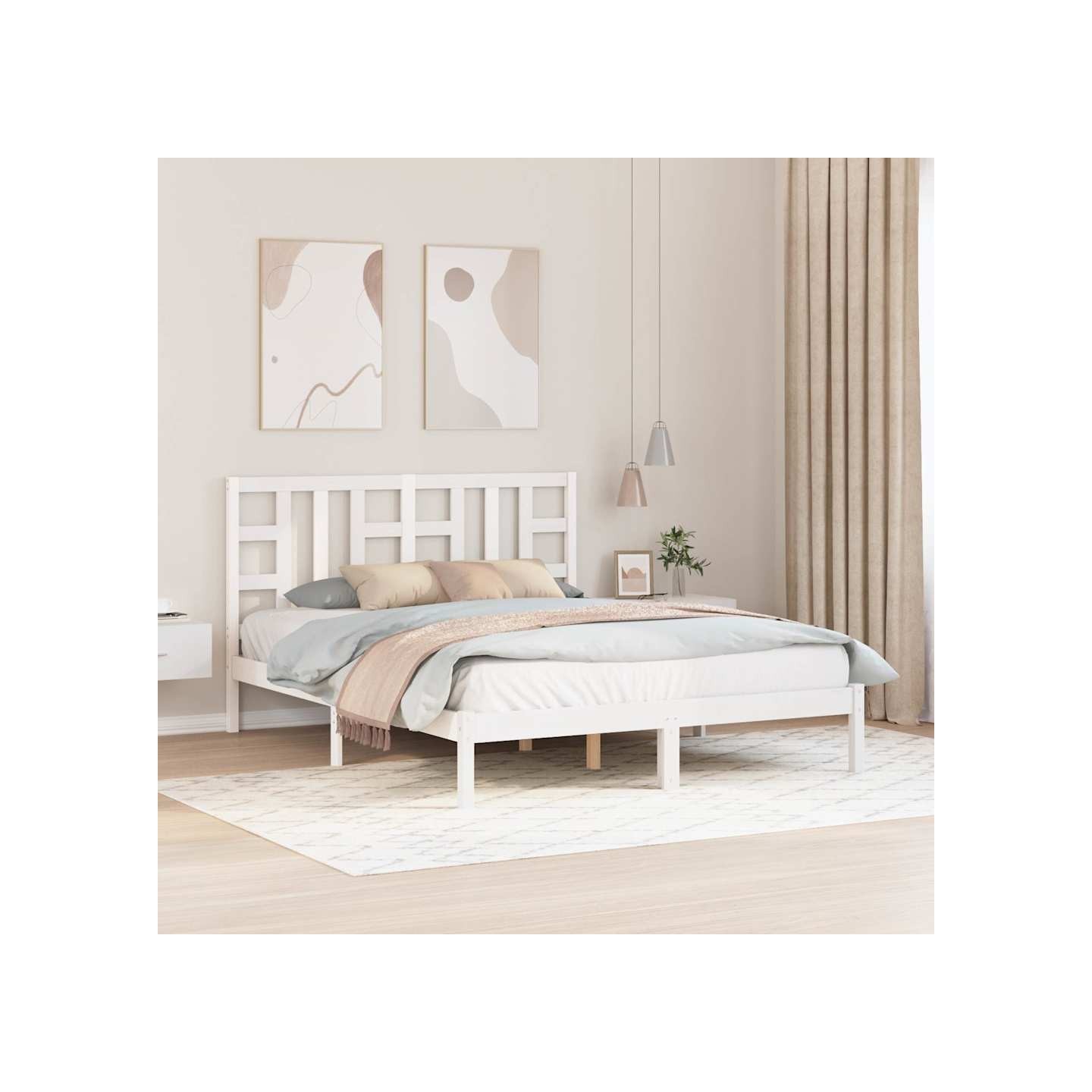 Cadre de lit sans matelas blanc 150x200 cm bois massif
