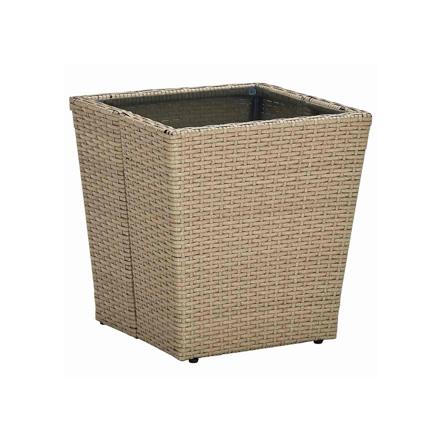 Table à thé Beige 41,5x41,5x44cm Résine tressée et verre trempé