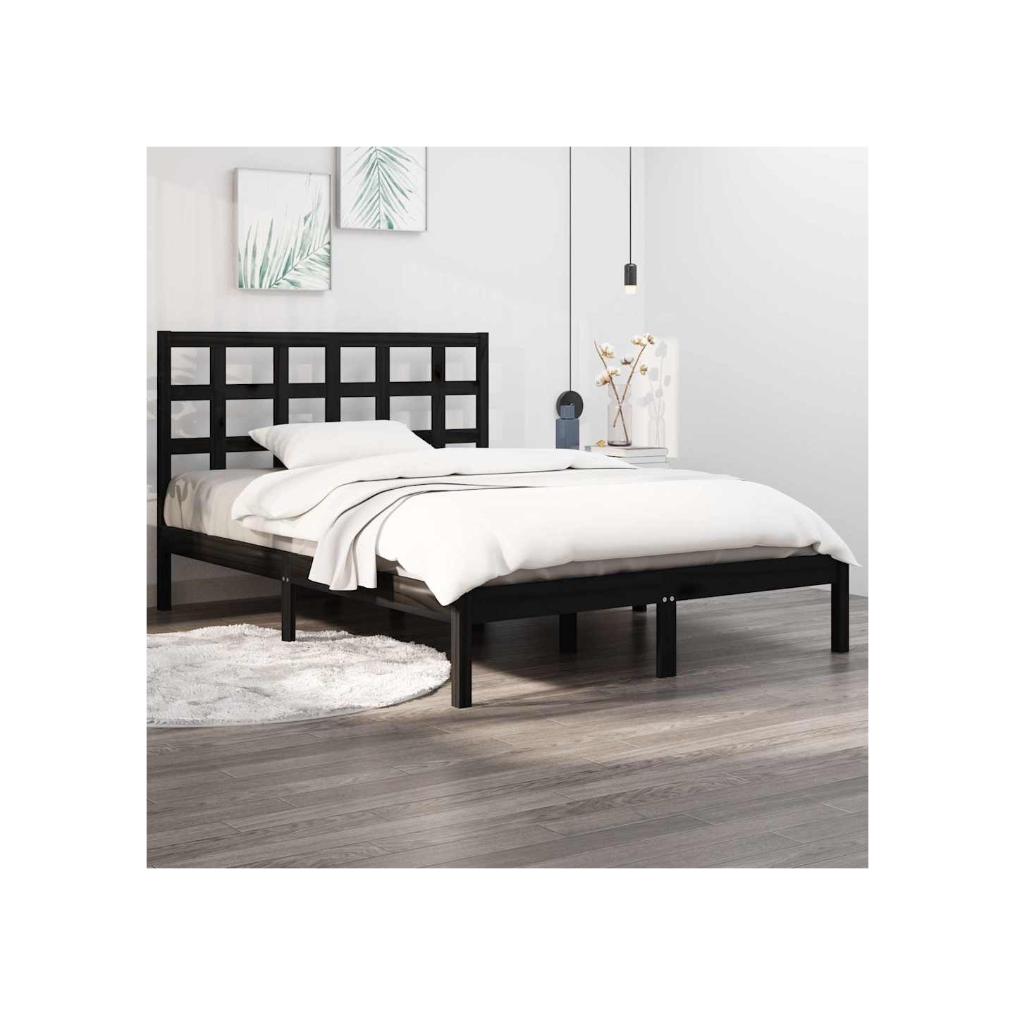 Cadre de lit sans matelas noir 140x190 cm bois massif