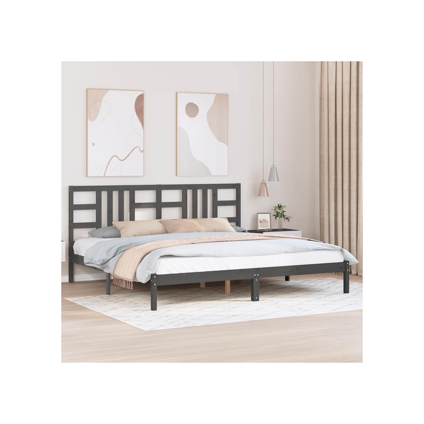 Cadre de lit sans matelas gris 200x200 cm bois massif