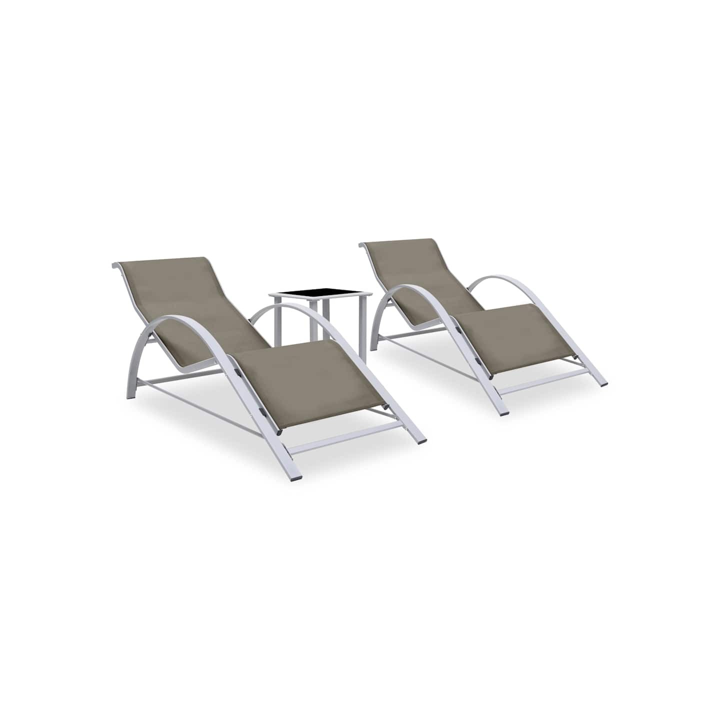 Chaises longues lot de 2 avec table Aluminium Taupe