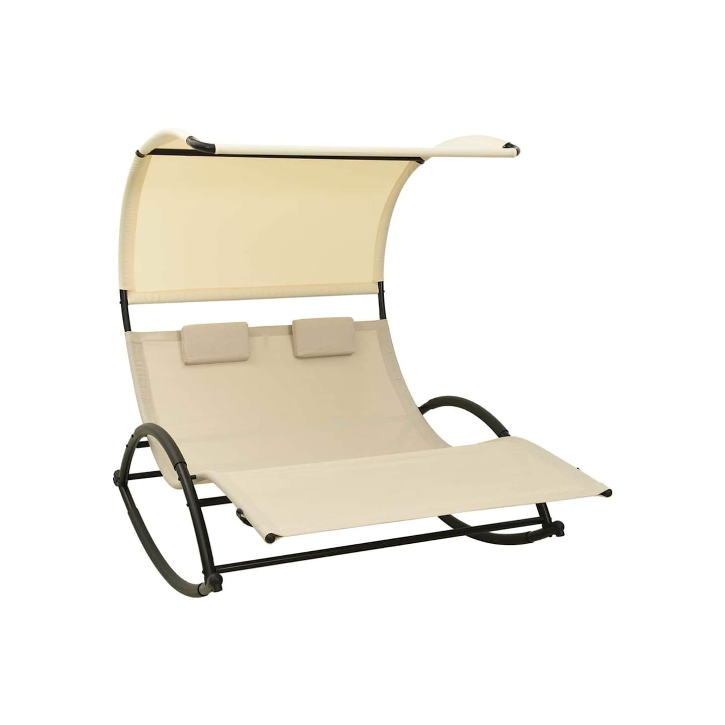 Chaise longue double avec auvent Textilène Crème