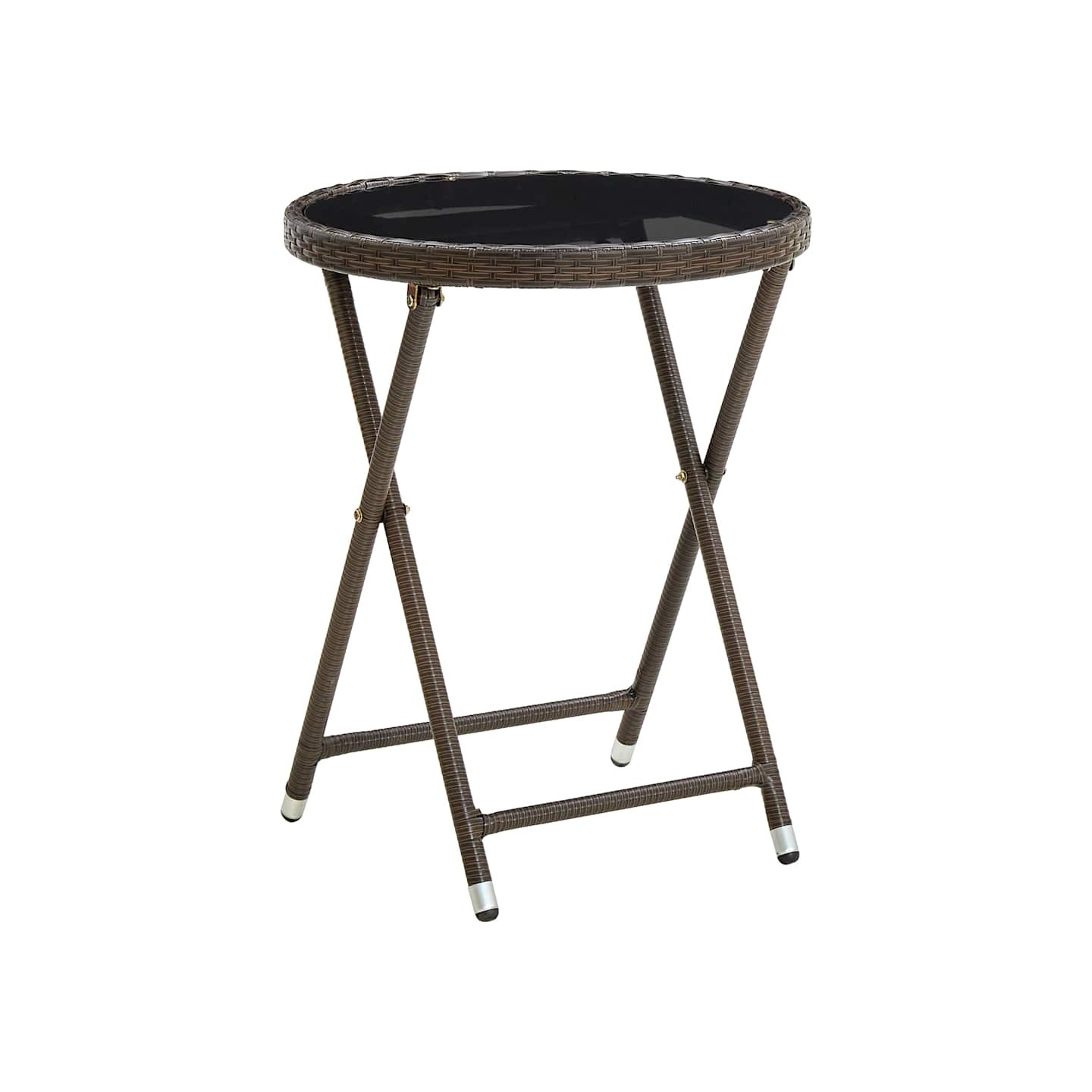 Table à thé Marron 60 cm Résine tressée et verre trempé