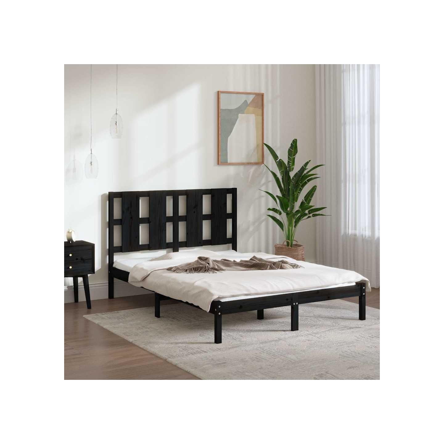 Cadre de lit sans matelas noir 140x190 cm bois de pin massif