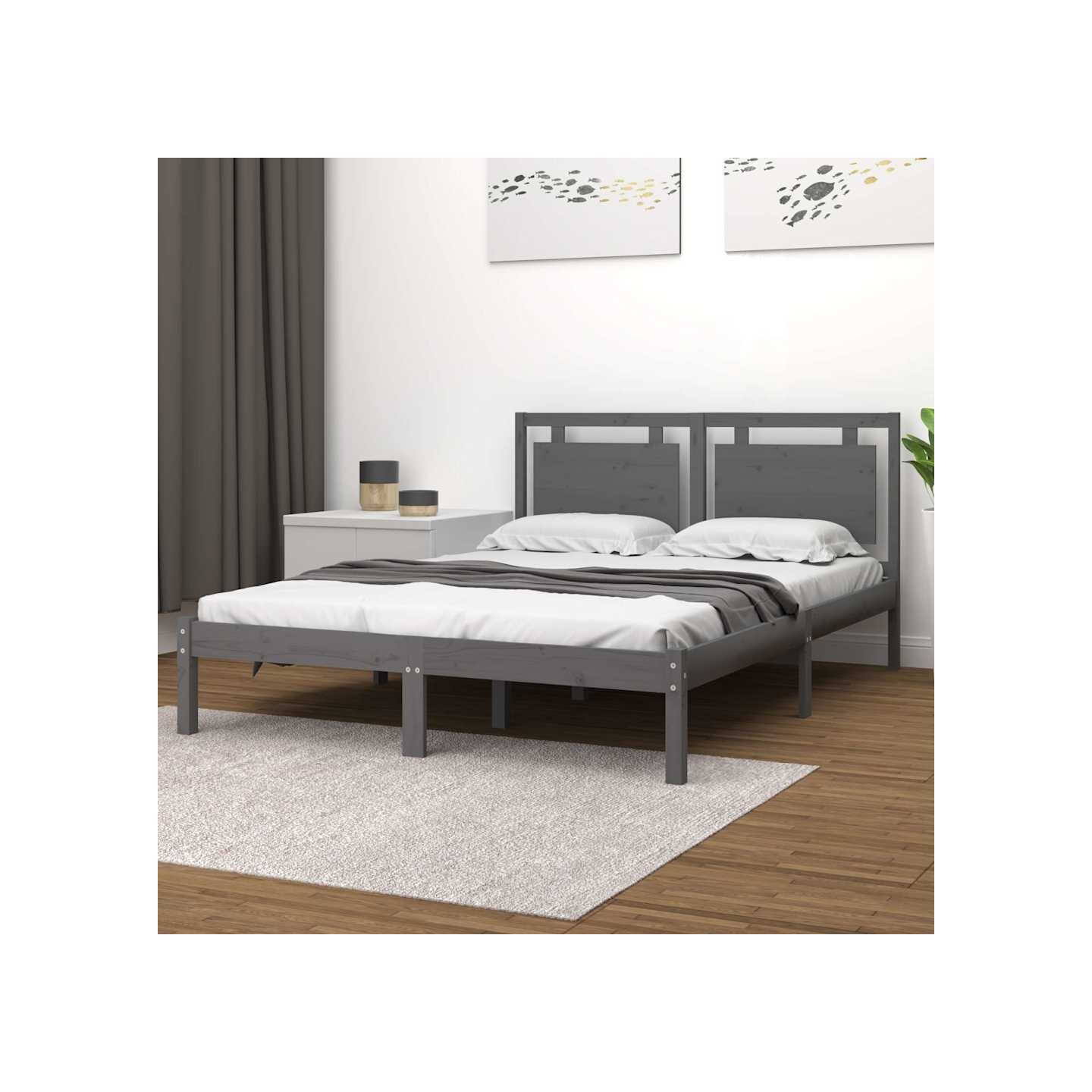 Cadre de lit sans matelas gris 200x200 cm bois massif