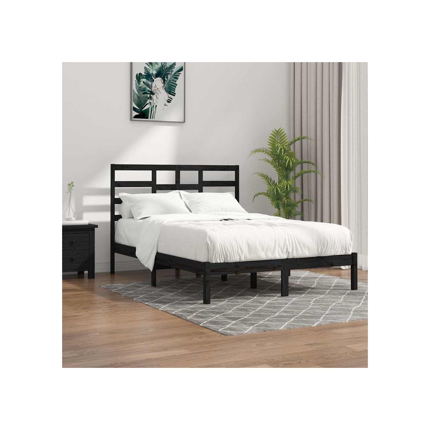 Cadre de lit sans matelas noir bois massif 140x190 cm
