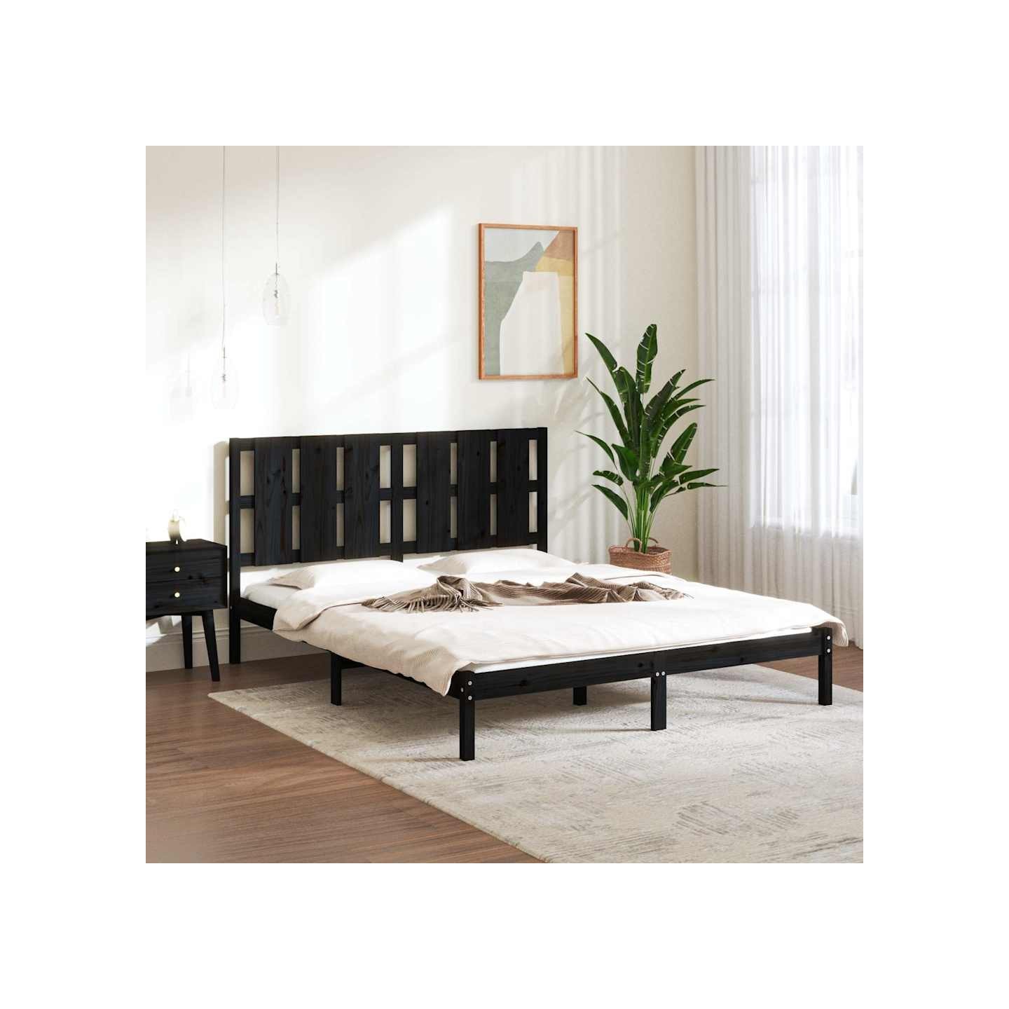 Cadre de lit sans matelas noir 150x200 cm bois massif