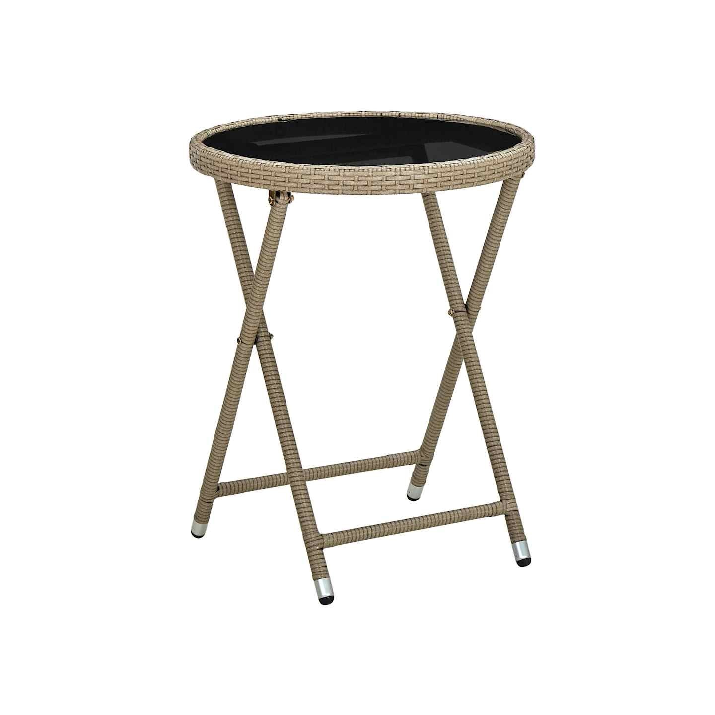 Table à thé Beige 60 cm Résine tressée et verre trempé