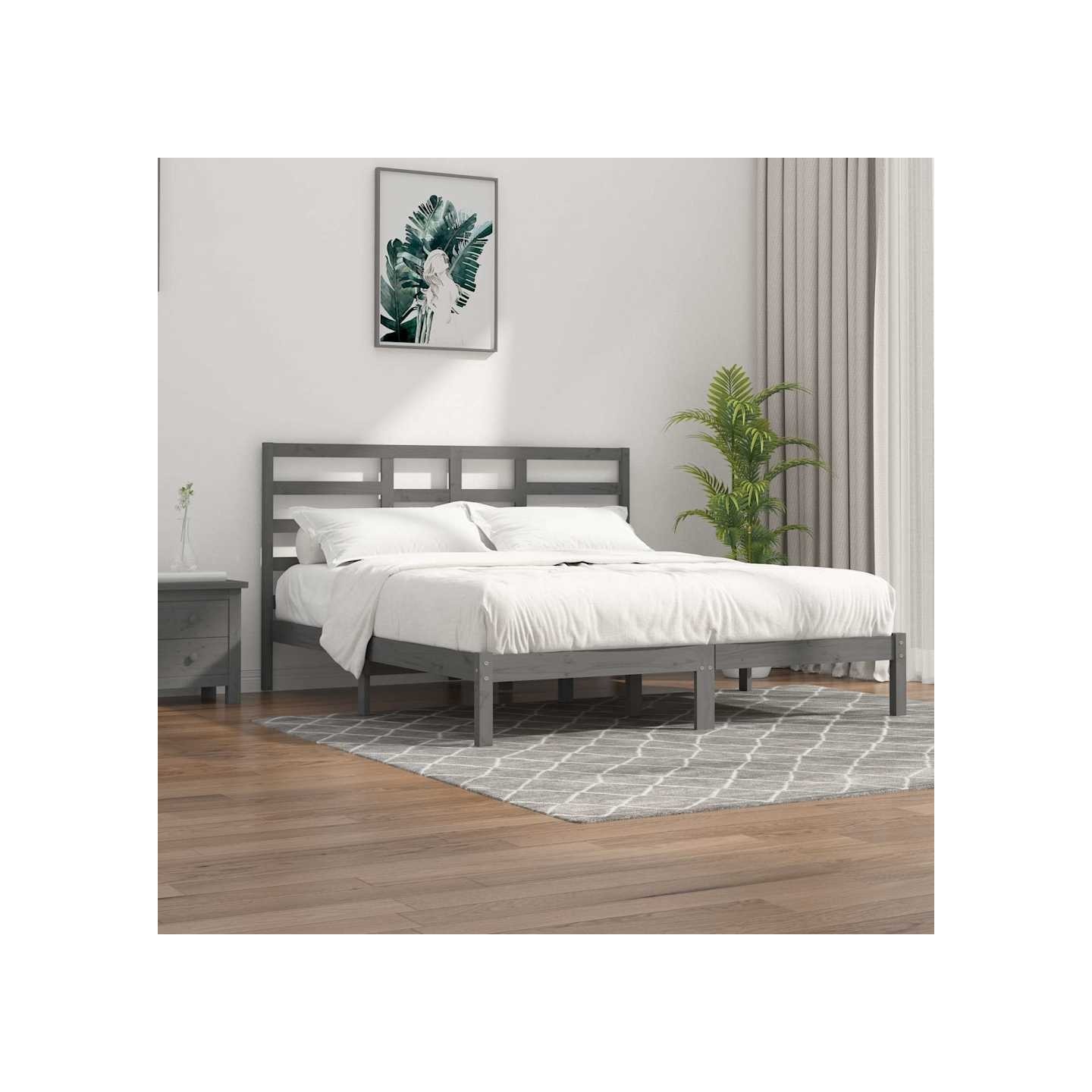 Cadre de lit sans matelas bois massif gris 200x200 cm