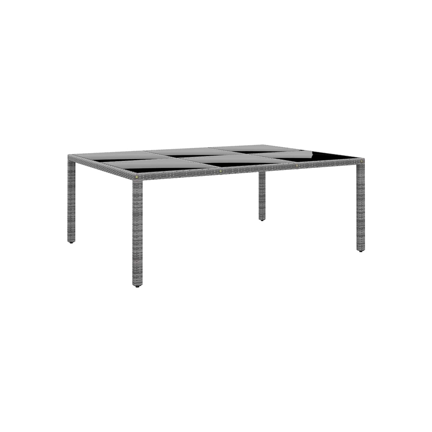 Table de jardin 200x150x75 cm Verre trempé/résine tressée Gris