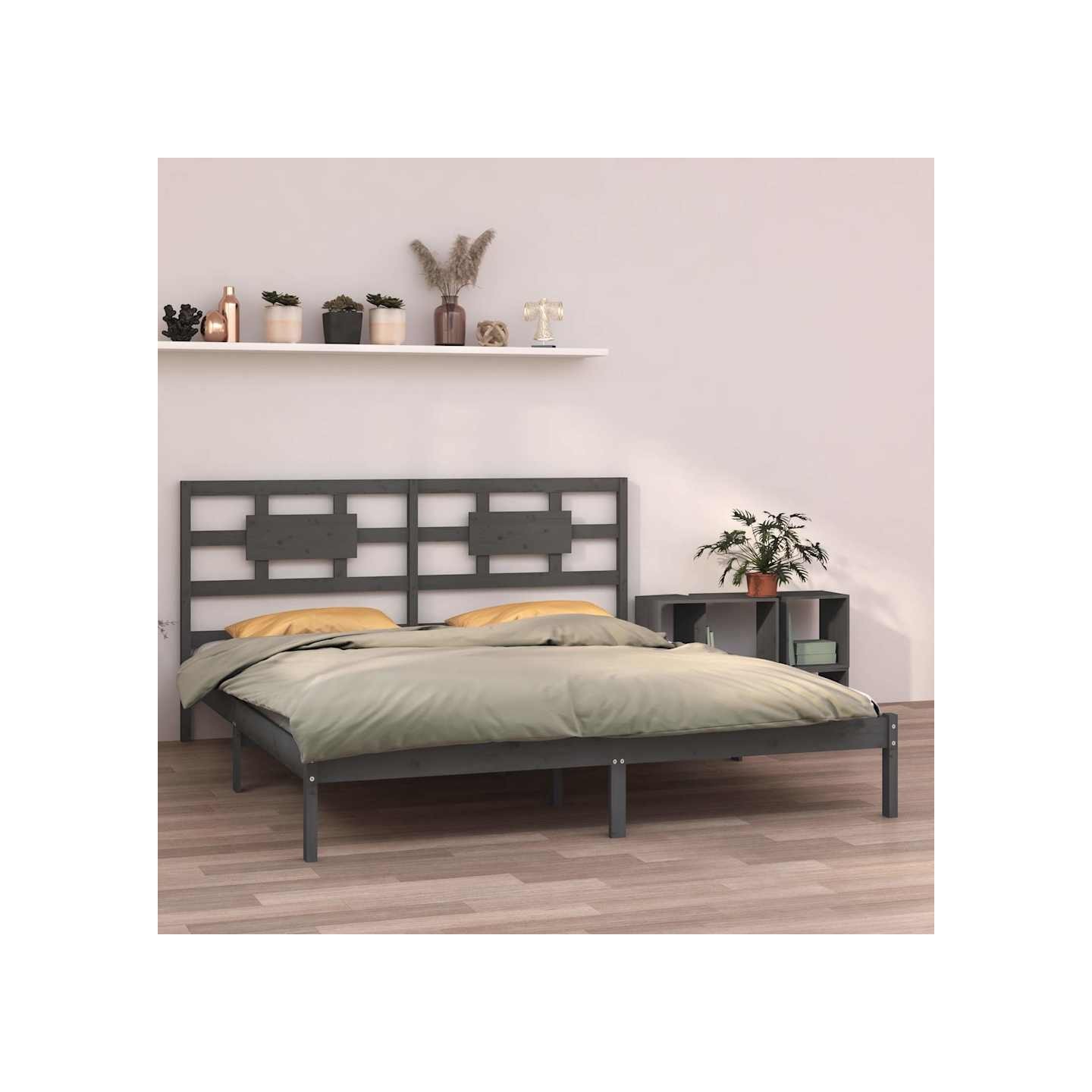 Cadre de lit sans matelas gris 200x200 cm bois massif