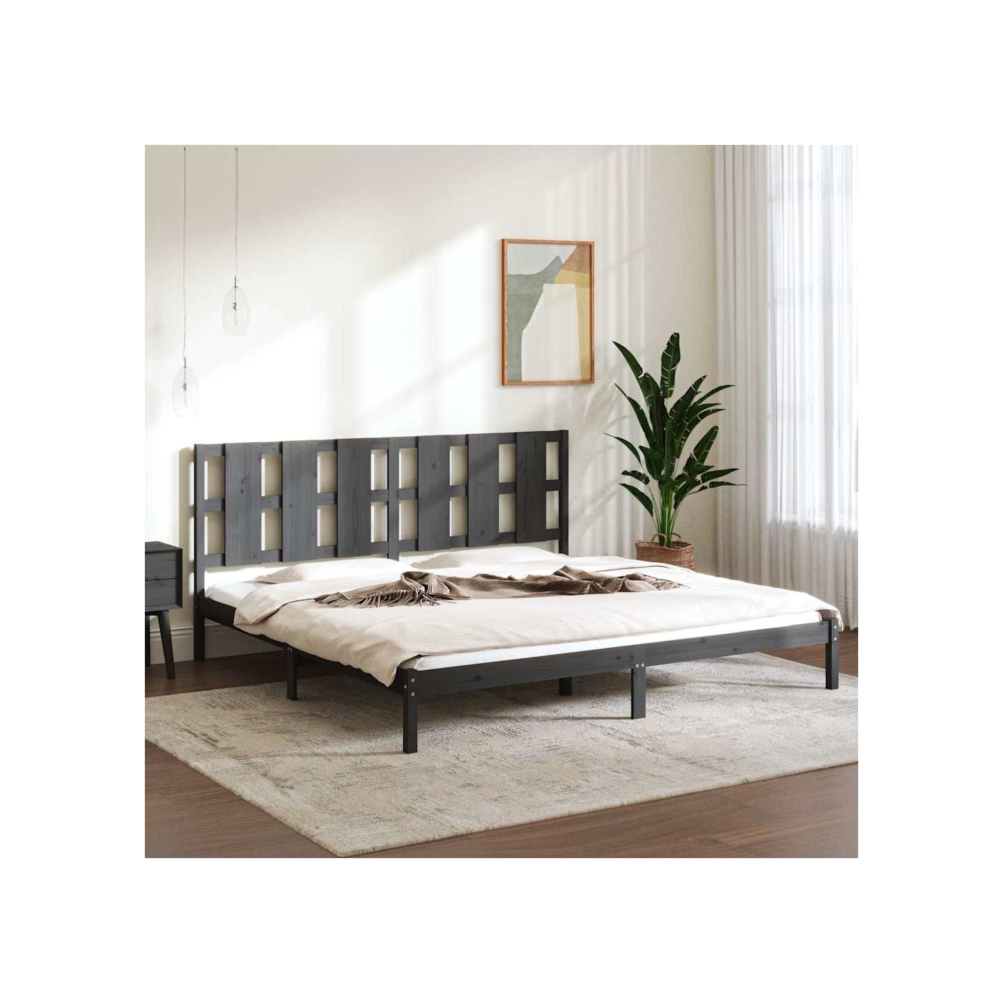 Cadre de lit sans matelas gris 200x200 cm bois massif de pin
