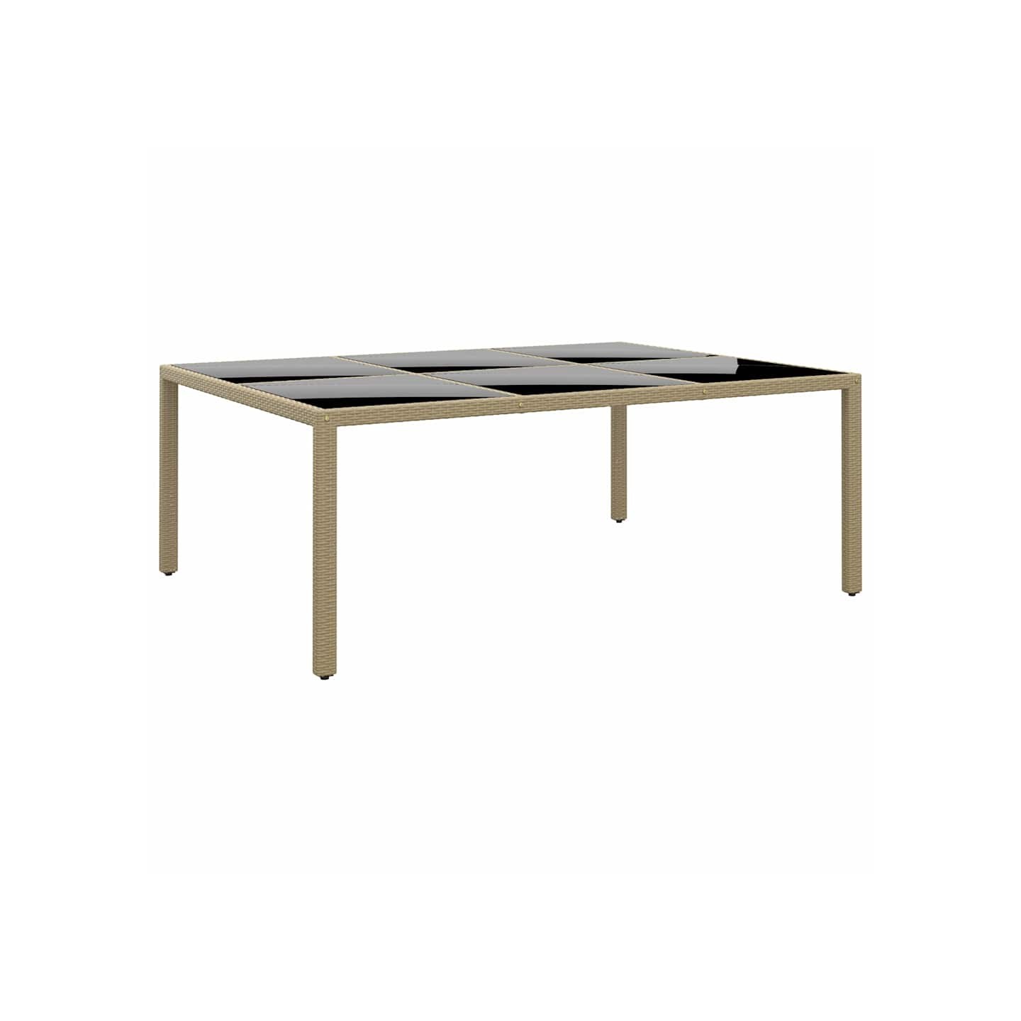 Table de jardin 200x150x75 cm Verre trempé/résine tressée Beige
