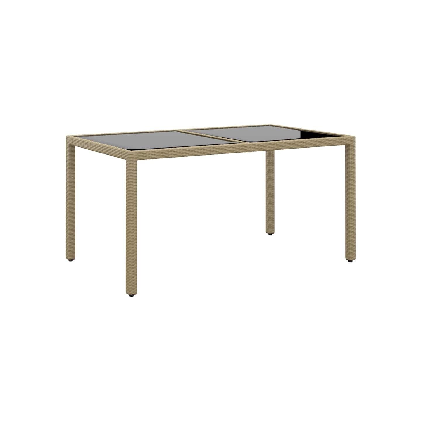 Table de jardin 150x90x75 cm Verre trempé/résine tressée Beige